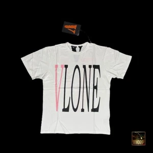 VLONE rosa Heftklammer-T-Shirt weiß Größe L authentisch mit Certilogo-Etikett - Bild 1 von 4