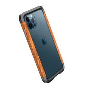 R-JUST Wood Metal Protection Case Shell Bumper for iPhone XS 11 12 Pro Max Mini