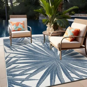 Rugshop Tropical Leaves Nature Inspired Indoor/Outdoor Area Rug 5' x 7' Blue - Picture 1 of 8