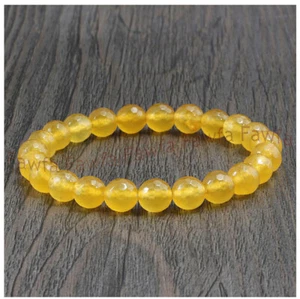 Bracciale elastico perle gemme tonde giada gialla sfaccettata naturale 6/8/10/12 mm 7,5'' - Foto 1 di 7