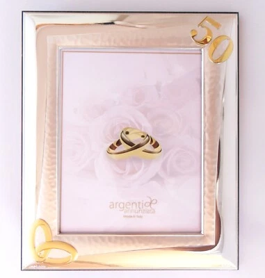 50° ANNIVERSARIO DI MATRIMONIO NOZZE D'ORO CORNICE ARGENTO 925 25x20 FOTO 18x13 - Immagine 1 di 4