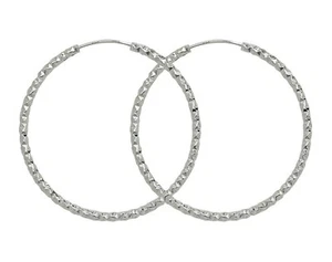 Sterling Silver Hoop Earrings 40mm Diamond Cut 925 Hallmarked British Made - Picture 1 of 3