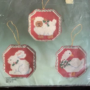Country Chrisrmas Ornaments Sheep Bunny Goose Cross Stitch Kit NIP Bucilla - Picture 1 of 8