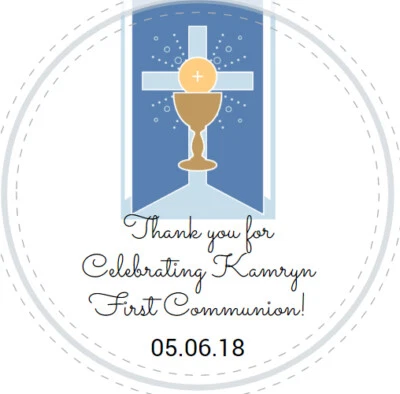 12 Thanks for Celebrating Personalized First Communion Round Label Stickers 2"  - Image 1 of 2