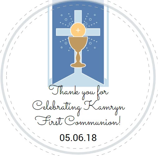 12 Thanks for Celebrating Personalized First Communion Round Label Stickers 2"  - Image 1 of 2