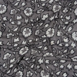 Gray Cotton Fabric Floral Hand Block Craft Dressmaking Running Fabric 2.5 Yard - Picture 1 of 9