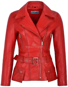 Ladies Fashion Leather Jacket RED Biker Style 100% REAL LEATHER 2812 - Picture 1 of 9