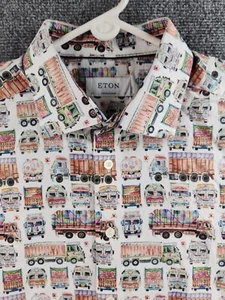 Eton Contemporary Size 17 Signature Twill Button Up Shirt Hippie Truck Print - Picture 1 of 23