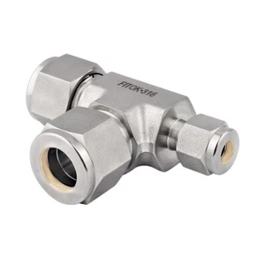 FITOK 316 SS 1 in x 1/2 in x 1 in Tube OD Compression Fitting Reducing Union Tee - Picture 1 of 1