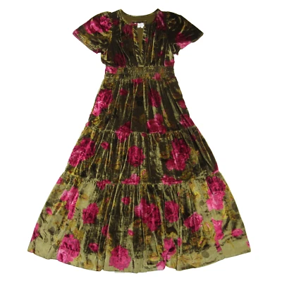 Nuevo con etiquetas por Anthropologie The Somerset Maxi Vestido Verde Floral Terciopelo Edición M Foto 1 de 4