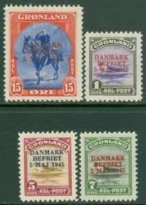 EDW1949SELL: GROENLANDIA 1945 Scott #19-21, 23 todo en estado bastante bueno, como nuevo OG LH. Catálogo $327. - Imagen 1 de 2
