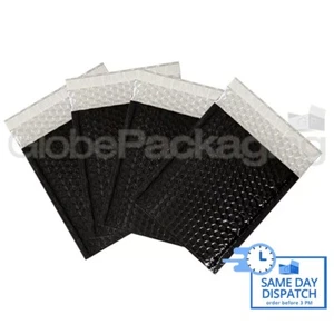 25 x SHINY METALLIC GLOSS BLACK FOIL BUBBLE PADDED ENVELOPES BAGS 180x250mm D/1 - Picture 1 of 6