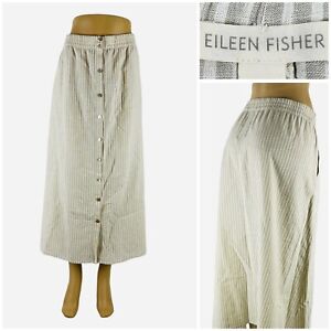 Eileen Fisher Women XL Skirt Pockets Hemp Cotton A Line Pull On Midi Striped EUC