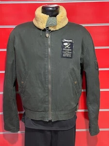 Vintage Chevignon "Roads" Aviator Bomber Jacket Shearling Collar Patches Pilot L - Picture 1 of 23