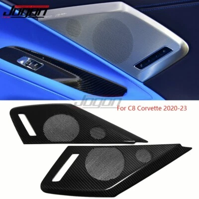 Cubierta de altavoz de puerta lateral de carbono real para Corvette C8 Stingray Coupe Z06 Z51 2020+ Foto 1 de 4