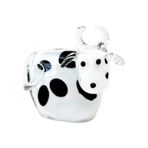 Hand Blown Art Glass Cow Figurine Sculpture Paper Weight - 4.5" H - Picture 1 of 14