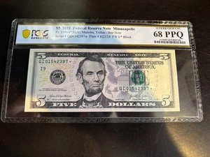 DBR 2021 $5 FRN Minneapolis STAR Fr. 1999-I* PCGS-B 68 PPQ Serial QI01542397* - Picture 1 of 2
