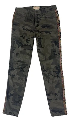 Driftwood Jackie Green Camo Embroidered Pants Women’s 27 Boho  - Image 1 of 4