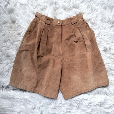 Shorts longos vintage Winlit couro camurça cor bronzeado camelo anos 80 - Imagem 1 de 4