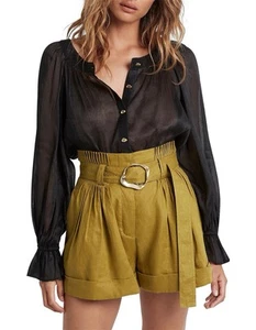 Aje Sheer Blouse In Black Size OSFA with Gold Buttons - Picture 1 of 9
