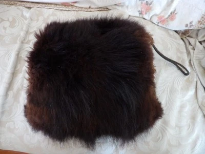 Calentador de manos de piel vintage manguito negro marrón largo forrado calentador de manos antiguo enorme Foto 1 de 4