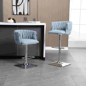 Bar Stools with Backs & Sponge Cushions, Set of 2 for Bar Cafe Light Blue - Picture 1 of 8