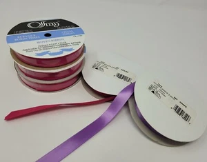 Lot of Azalea Pink & Grape Offray Satin Woven Craft Ribbon 5/8" 15mm 60+ YARDS - Picture 1 of 3