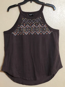 Women's Cruel XXL Embroidered Sleeveless Top Brown Tank T-shirt - Picture 1 of 8