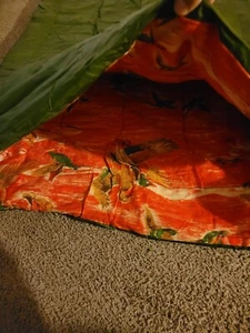 Vintage Meisterschlafsack grün / rot mit Enten Wald - Bild 1 von 19