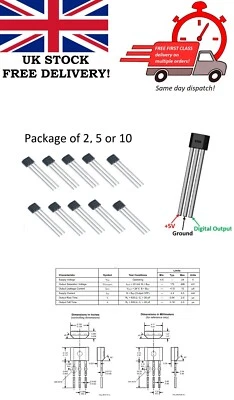 2, 5 or 10pcs of A3144 UNIPOLAR Hall Effect Magnetic Sensor A3144 UNIPOLAR - Image 1 of 3