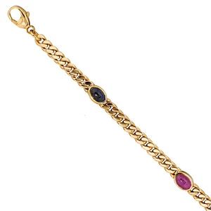 JOBO Armband 585 Gold Gelbgold massiv 19 cm Safir Rubin Smaragd Cabochon Goldarm - Bild 1 von 3
