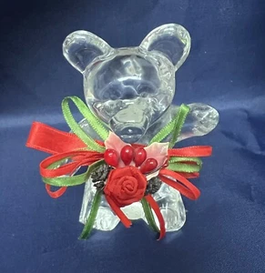 Estatuilla rosa de oso de peluche transparente e iridiscente de vidrio artístico Albert E. Price de colección - Imagen 1 de 5