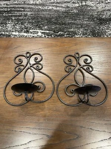 2 pcs Black Iron Artisanal Sconce Wall Mount Candle Holder 1269 - Picture 1 of 9