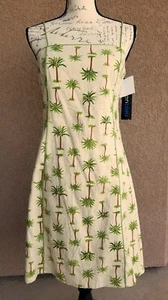 HavenBleu Womens Sundress with Palm Trees on Light Tan, Hand Beaded, Size M - Picture 1 of 9
