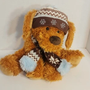 Hugfun Welpe Hund Plüsch mit Skimütze und Schal 14 Zoll Stofftier braucht neues Zuhause - Bild 1 von 8