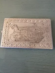 Antique & Ornate Silver Metal Cigarette Case, Risque Inside-Very Good - Picture 1 of 7