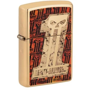 ZippoFeuerzeug Harley-Davidson Totenkopf aus hochglanzpoliertem Messing - Bild 1 von 7