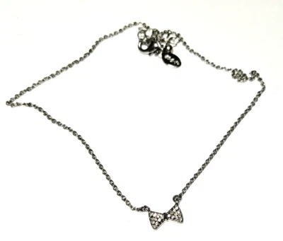Vtg Stamped AEO American Eagle Outfitters Silver Tone Rhinestone Bowtie Necklace - Image 1 of 4