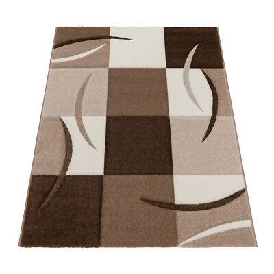 Tappeto Di Design Orlo Modello A Quadri Nei Colori Marrone Beige Crema - Immagine 1 di 2