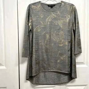 Zac & Rachel grau gold Splash Print High Low Mid Sleeve Top Gr. S - Bild 1 von 6