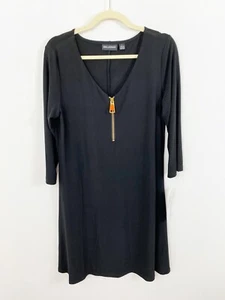 NUEVO Vestido Nina Leonard Miracle Mate Jersey Negro Tejido Talla Grande Cremallera Frontal - Imagen 1 de 8