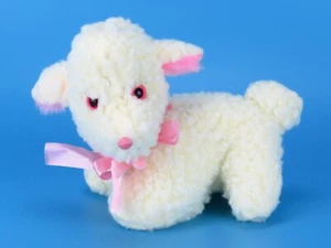 Vintage Lamb Plush Pink Eyes Sherpa Wooly White Baby Stuffed Animal Easter 10" - Picture 1 of 12