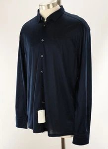 ETON Navy Blue CONTEMPORARY Jacquard Cotton Jersey Semi Sheer Shirt XL NWT - Picture 1 of 3
