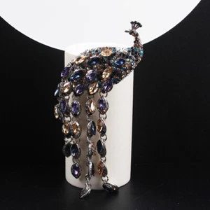 Vintage Fashion Long Peacock Pendant Tail Brooch Accessories - Picture 1 of 5