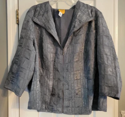 Ruby Rd Woman Sz 22W Pewter Gray Lightweight Zip Up Jacket 3/4 Sleeves Pockets - Image 1 of 4
