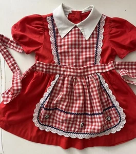 Vintage (3) Girl’s Dresses Plaid Floral Apron 70’s-80’s 4 & 6 - Picture 1 of 16