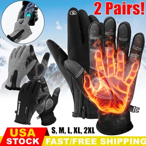 2 Pair Mens ＆ Womens Winter Warm Gloves Thermal Waterproof Windproof Ski Gloves - Picture 1 of 41
