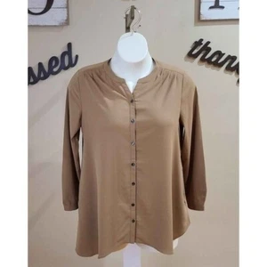 LOGO by Lori Goldstein Bluse Knopfleiste braun Oberteil Medium - Bild 1 von 4