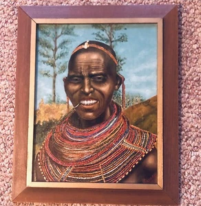 Gerahmte afrikanische Kunst Original Massai Krieger 16 x 19 Lg Perlenkette 1965 - Bild 1 von 7