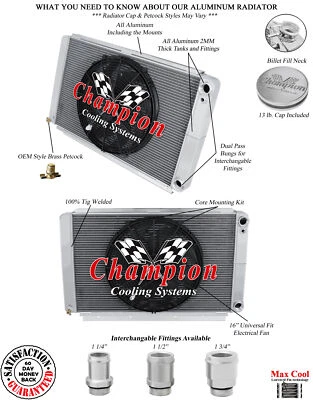 ER 3 Row DP Radiator,16" Fan,1.25,1.5 for 1961-1965 Lincoln Continental LS - Image 1 of 4
